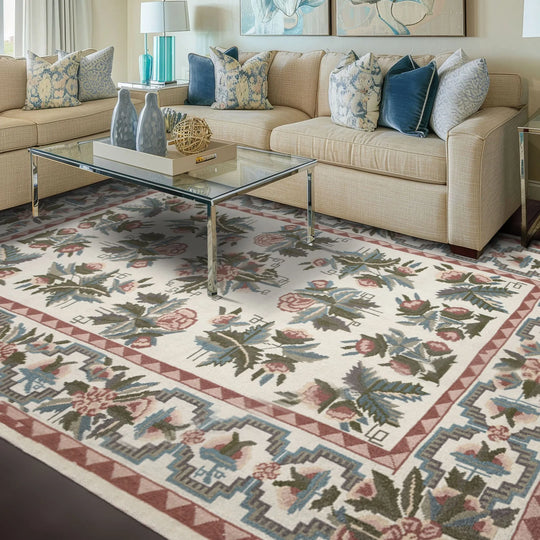 6'x9' Ivory Hand Knotted Traditional Needlepoint Wool Oriental Area Rug