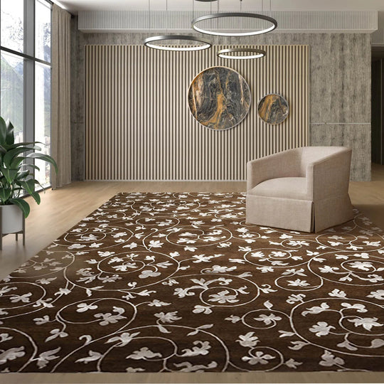 8' x 11' Hand Knotted Wool & Bamboo Silk Oriental Area rug Transitional Brown