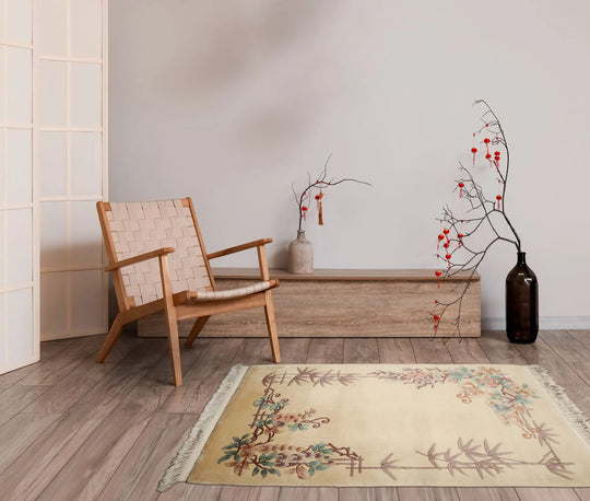 4'x6' Beige Hand Woven Traditional Wool Oriental Area Rug