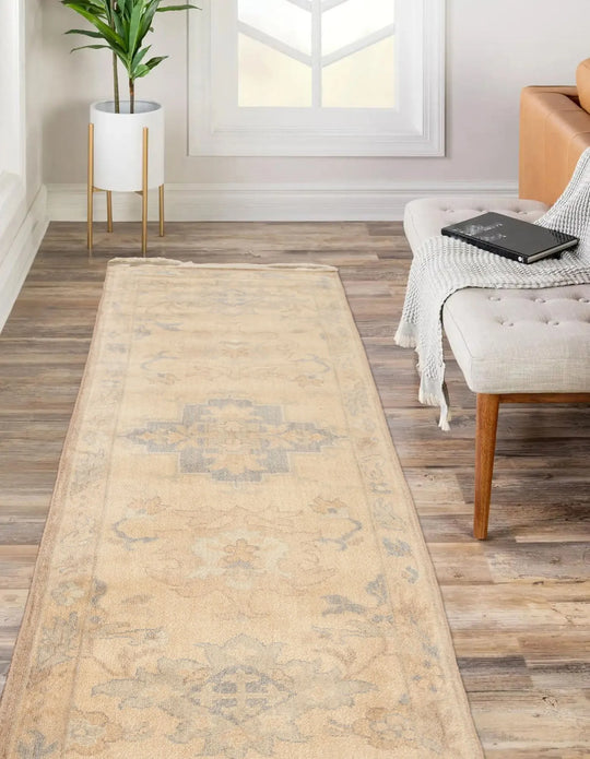 2'4''x8' Runner Warm Beige Machine Made Tabriz Traditional Oriental area Rug