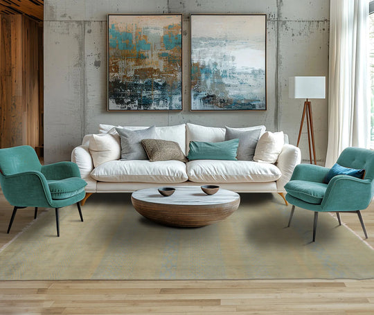 6'x9' Blue Hand Knotted Contemporary Tibetan Boho Print Shabby Chic Wool Oriental Area Rug