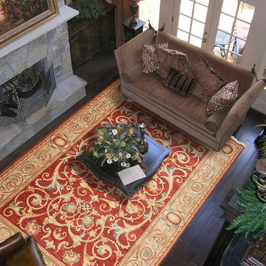 9'x12' Red Hand Knotted Traditional Full Pile Savonnairie Ornate Design Wool Oriental Area Rug