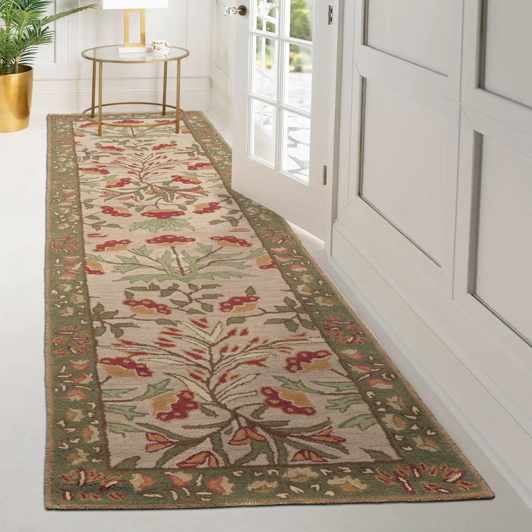 Multi Sizes Handmade Transitional Wool Botanical Floral Area Rug Beige