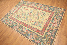 5x8 Golden Sage, Rose, Aqua Color Hand Made Needlepoint Cotton Traditional Oriental Rug