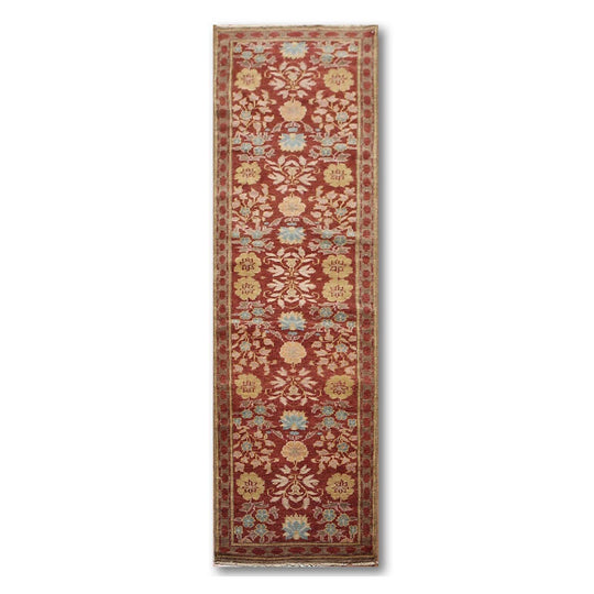 2'6" x 10' Runner Hand knotted Turkish Oushak Vegetable Dyes wool Area rug Rust