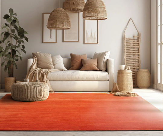 Multi Sizes Hand Loomed wool Plain Solid Minimalist Area Rug Burnt Orange