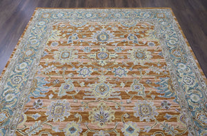 Multi Size Burnt Orange Light Yellow Turquoise Color Hand Tufted Handmade Wool Modern & Contemporary Oriental Rug