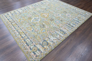 Multi Size Olive Green Aqua Burnt Orange Color Hand Tufted Handmade Wool Modern & Contemporary Oriental Rug