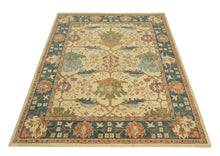 Multi Size Light Gold Blue Burnt Orange Color Hand Tufted  Wool  Oriental Rug