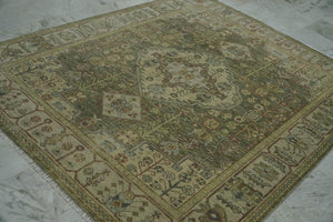 8x10 Green Beige Lime Color Hand Knotted Oushak Wool Traditional Oriental Rug