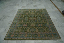 8x10 Green Lime Blue Color Hand Knotted Oushak Wool Traditional Oriental Rug