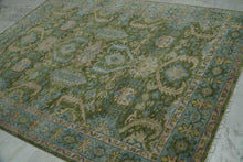 8x10 Green Lime Blue Color Hand Knotted Oushak Wool Traditional Oriental Rug