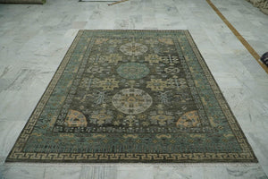 8x10 Green Beige Celadon Color Hand Knotted Oushak Wool Traditional Oriental Rug