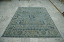 9x12 Aqua Blue Gold Color Hand Knotted Oushak Wool Traditional Oriental Rug