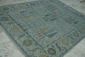 9x12 Aqua Blue Gold Color Hand Knotted Oushak Wool Traditional Oriental Rug