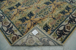 8x10 Gold Sage Navy Color Hand Knotted Oushak Wool William Morris Arts & Crafts Oriental Rug