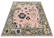 Multi Size Blush Sage Blue Color Hand Knotted Oushak Wool Traditional Oriental Rug