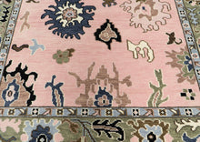Multi Size Blush Sage Blue Color Hand Knotted Oushak Wool Traditional Oriental Rug