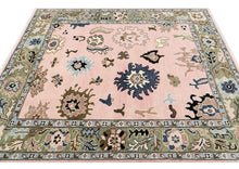 Multi Size Blush Sage Blue Color Hand Knotted Oushak Wool Traditional Oriental Rug