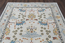 8x10 Ivory, Gray, Gold Color Hand Knotted Oushak Wool Transitional Oriental Rug