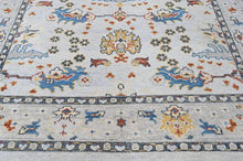 8x10 Ivory, Gray, Gold Color Hand Knotted Oushak Wool Transitional Oriental Rug