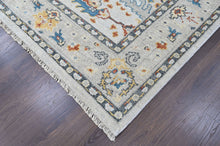 8x10 Ivory, Gray, Gold Color Hand Knotted Oushak Wool Transitional Oriental Rug