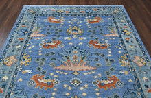 8x10 Blue, Aqua, Burnt Orange Color Hand Knotted Oushak Wool Arts and Crafts Oriental Rug
