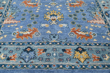 8x10 Blue, Aqua, Burnt Orange Color Hand Knotted Oushak Wool Arts and Crafts Oriental Rug