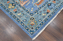 8x10 Blue, Aqua, Burnt Orange Color Hand Knotted Oushak Wool Arts and Crafts Oriental Rug