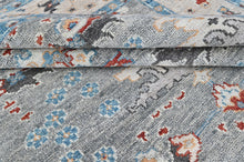 8x10 Gray, Beige, Aqua Color Hand Knotted Oushak Wool Transitional Oriental Rug
