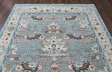 8x10 Gray, Beige, Aqua Color Hand Knotted Oushak Wool Transitional Oriental Rug