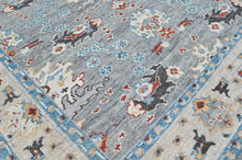 8x10 Gray, Beige, Aqua Color Hand Knotted Oushak Wool Transitional Oriental Rug