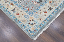 8x10 Gray, Beige, Aqua Color Hand Knotted Oushak Wool Transitional Oriental Rug