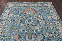 8x10 Blue, Blush, Green Color Hand Knotted Oushak Wool Arts and Crafts Oriental Rug