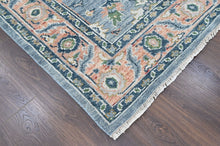 8x10 Blue, Blush, Green Color Hand Knotted Oushak Wool Arts and Crafts Oriental Rug
