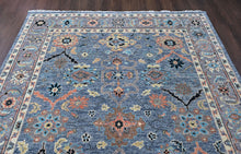 8x10 Blue, Gray, Gold Color Hand Knotted Oushak Wool Arts and Crafts Oriental Rug
