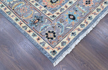 8x10 Blue, Gray, Gold Color Hand Knotted Oushak Wool Arts and Crafts Oriental Rug