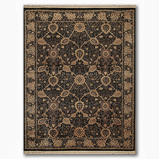 5x8 Black Machine Made Louis De Poortere Ornate Wool Oriental Area Rug