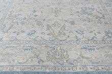9x12 Gray, Beige, Blue Color Hand Knotted Oushak Wool Transitional Oriental Rug