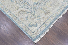 9x12 Gray, Beige, Blue Color Hand Knotted Oushak Wool Transitional Oriental Rug