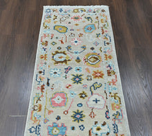 2'6x9 Beige, Gold, Blush Color Hand Knotted Oushak Wool Transitional Oriental Rug