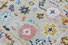 2'6x9 Beige, Gold, Blush Color Hand Knotted Oushak Wool Transitional Oriental Rug