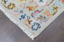 2'6x9 Beige, Gold, Blush Color Hand Knotted Oushak Wool Transitional Oriental Rug
