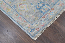 2'6x9 Slate, Gray, Lime Color Hand Knotted Oushak Wool Arts and Crafts Oriental Rug