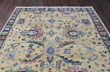 9x12 Light Gold, Blue, Ivory Color Hand Knotted Oushak Wool Arts and Crafts Oriental Rug