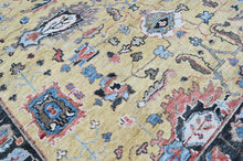 9x12 Light Gold, Blue, Ivory Color Hand Knotted Oushak Wool Arts and Crafts Oriental Rug