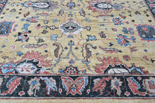 9x12 Light Gold, Blue, Ivory Color Hand Knotted Oushak Wool Arts and Crafts Oriental Rug