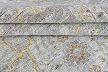 9x12 Gray, Light Gold, Moss Color Hand Knotted Oushak Wool Transitional Oriental Rug