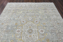9x12 Gray, Light Gold, Moss Color Hand Knotted Oushak Wool Transitional Oriental Rug