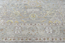 9x12 Gray, Light Gold, Moss Color Hand Knotted Oushak Wool Transitional Oriental Rug